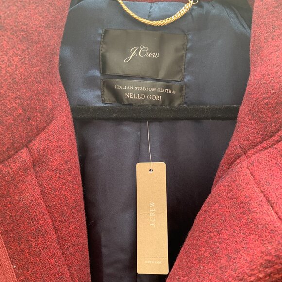 NWT J. Crew Cocoon Coat in Italian Stadium-Cloth Wool Blend | Size 8 | Burgundy - Picture 3 of 5
